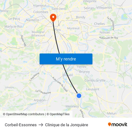 Corbeil-Essonnes to Clinique de la Jonquière map