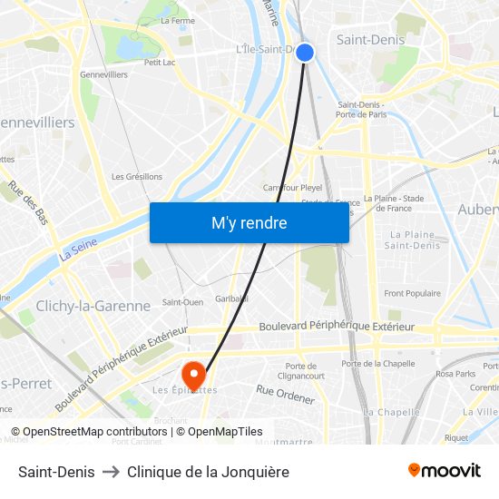 Saint-Denis to Clinique de la Jonquière map