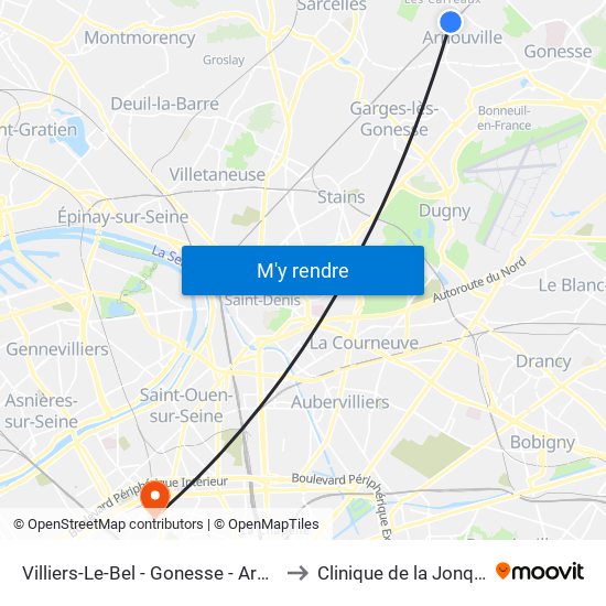 Villiers-Le-Bel - Gonesse - Arnouville to Clinique de la Jonquière map