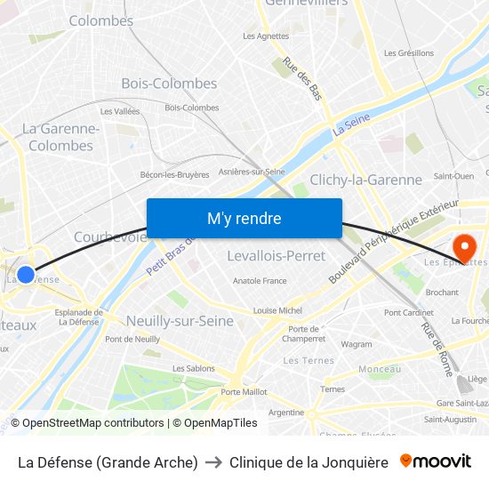 La Défense (Grande Arche) to Clinique de la Jonquière map