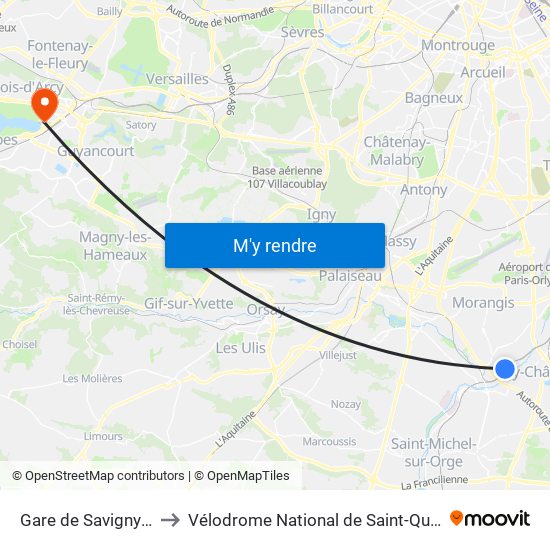 Gare de Savigny-Sur-Orge to Vélodrome National de Saint-Quentin-En-Yvelines map