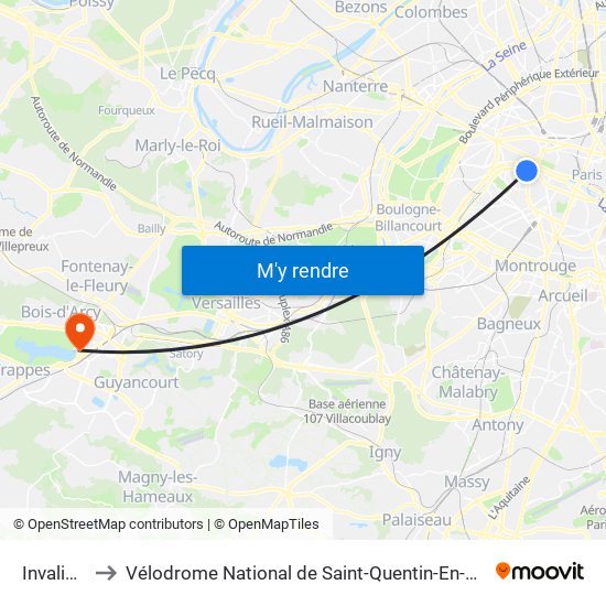 Invalides to Vélodrome National de Saint-Quentin-En-Yvelines map