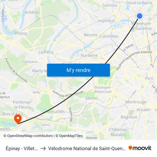 Épinay - Villetaneuse to Vélodrome National de Saint-Quentin-En-Yvelines map