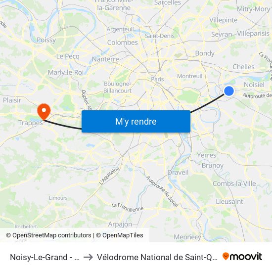 Noisy-Le-Grand - Mont D'Est to Vélodrome National de Saint-Quentin-En-Yvelines map