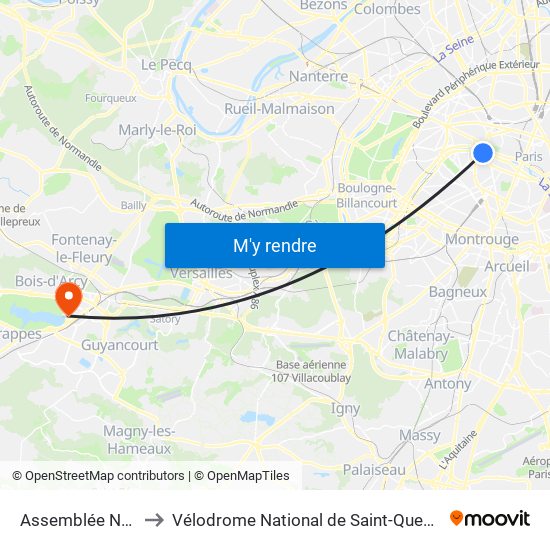 Assemblée Nationale to Vélodrome National de Saint-Quentin-En-Yvelines map