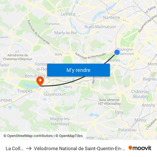 La Colline to Vélodrome National de Saint-Quentin-En-Yvelines map