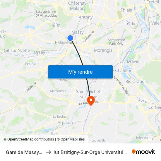 Gare de Massy-Palaiseau to Iut Brétigny-Sur-Orge Université Evry Val D'Essonne map