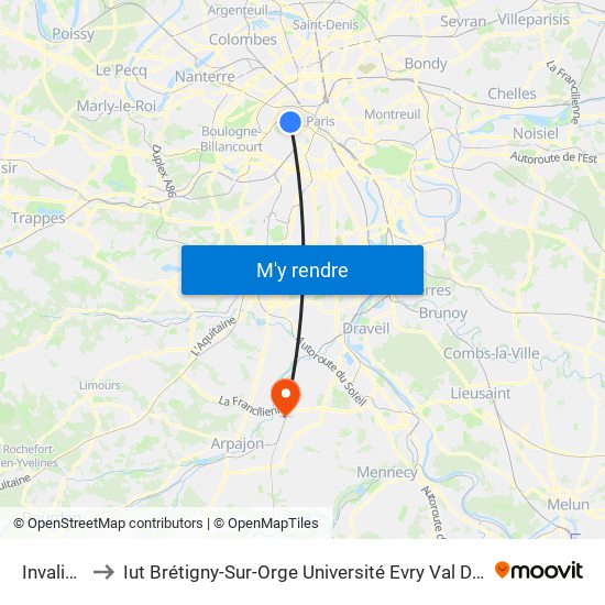 Invalides to Iut Brétigny-Sur-Orge Université Evry Val D'Essonne map