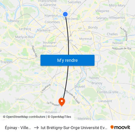Épinay - Villetaneuse to Iut Brétigny-Sur-Orge Université Evry Val D'Essonne map