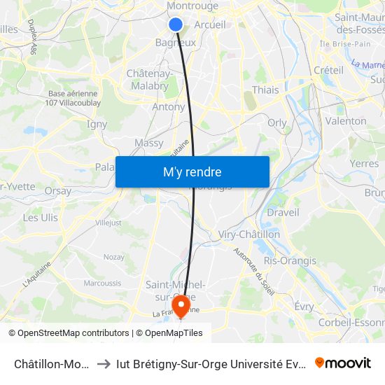 Châtillon-Montrouge to Iut Brétigny-Sur-Orge Université Evry Val D'Essonne map