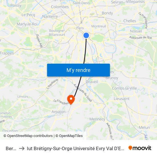 Bercy to Iut Brétigny-Sur-Orge Université Evry Val D'Essonne map