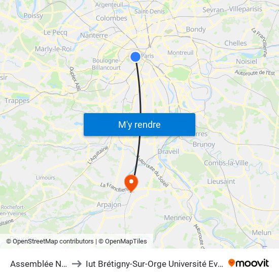 Assemblée Nationale to Iut Brétigny-Sur-Orge Université Evry Val D'Essonne map