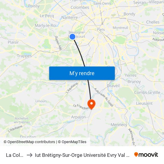 La Colline to Iut Brétigny-Sur-Orge Université Evry Val D'Essonne map