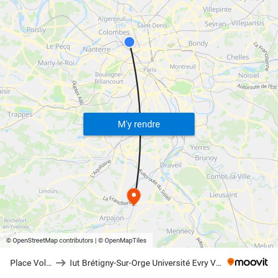 Place Voltaire to Iut Brétigny-Sur-Orge Université Evry Val D'Essonne map