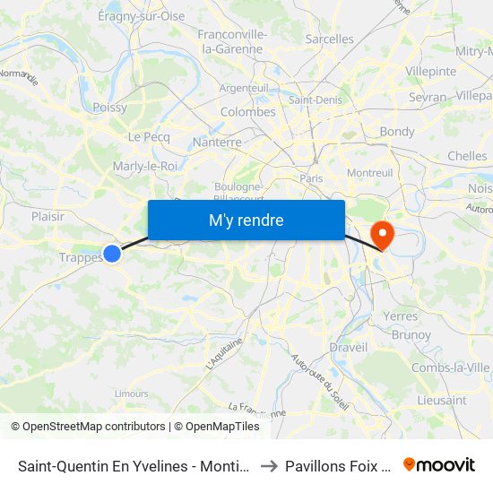 Saint-Quentin En Yvelines - Montigny-Le-Bretonneux to Pavillons Foix & Pagniez map