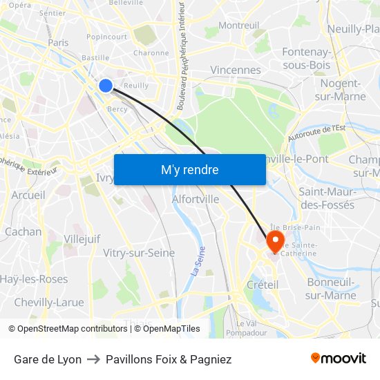 Gare de Lyon to Pavillons Foix & Pagniez map