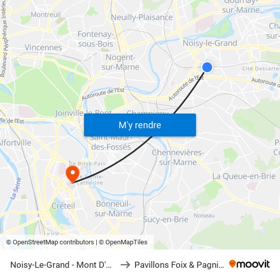 Noisy-Le-Grand - Mont D'Est to Pavillons Foix & Pagniez map