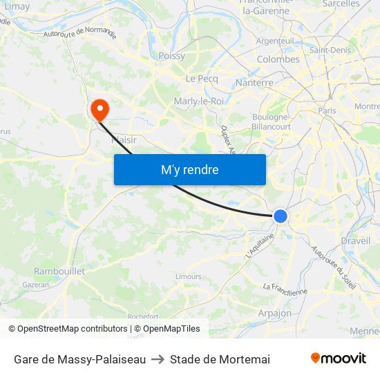 Gare de Massy-Palaiseau to Stade de Mortemai map