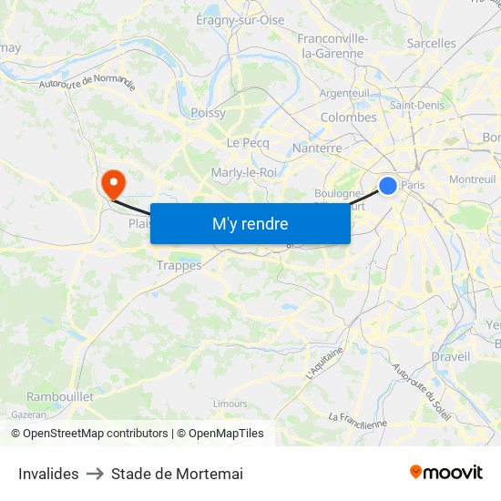 Invalides to Stade de Mortemai map