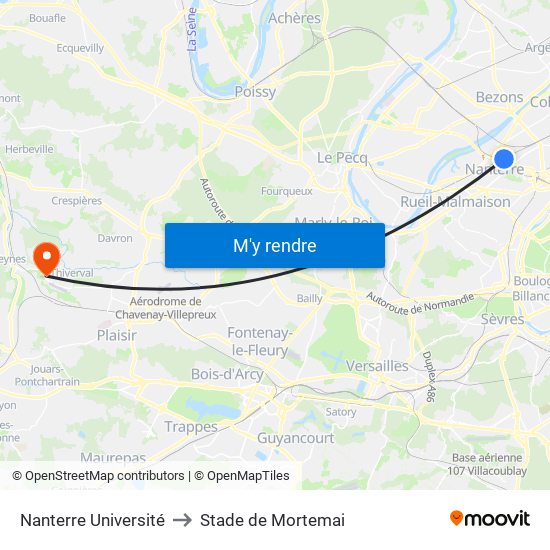 Nanterre Université to Stade de Mortemai map