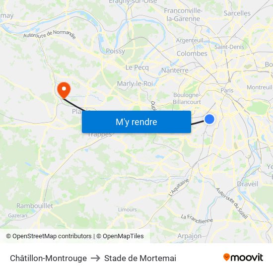 Châtillon-Montrouge to Stade de Mortemai map