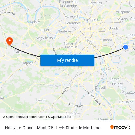 Noisy-Le-Grand - Mont D'Est to Stade de Mortemai map