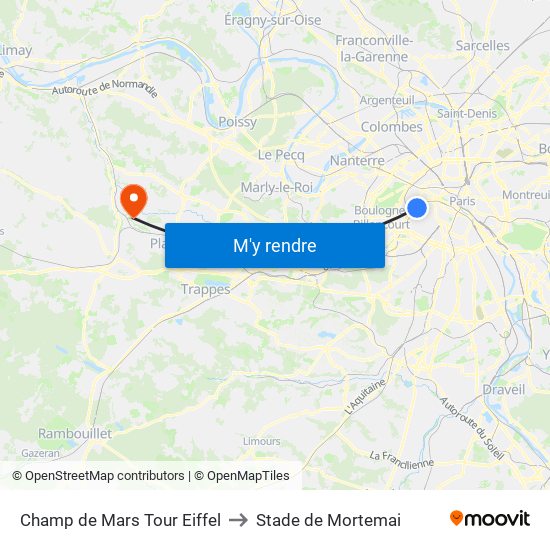 Champ de Mars Tour Eiffel to Stade de Mortemai map