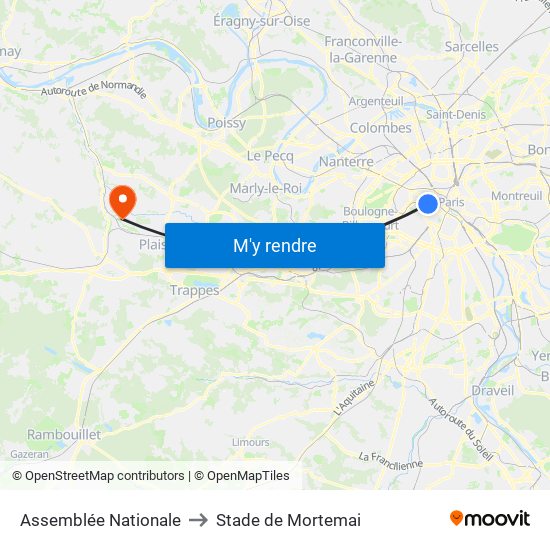 Assemblée Nationale to Stade de Mortemai map