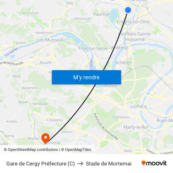 Gare de Cergy Préfecture (C) to Stade de Mortemai map