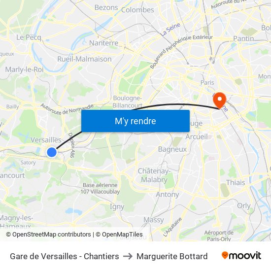 Gare de Versailles - Chantiers to Marguerite Bottard map