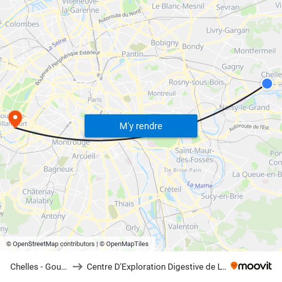 Chelles - Gournay to Centre D'Exploration Digestive de L'Enfant map