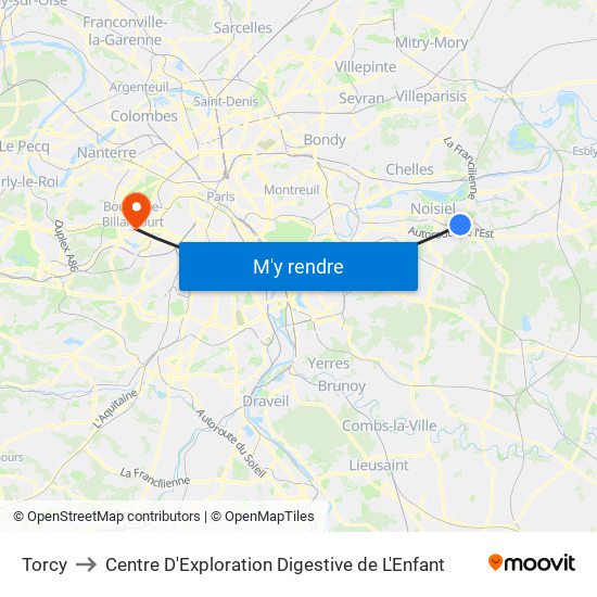 Torcy to Centre D'Exploration Digestive de L'Enfant map