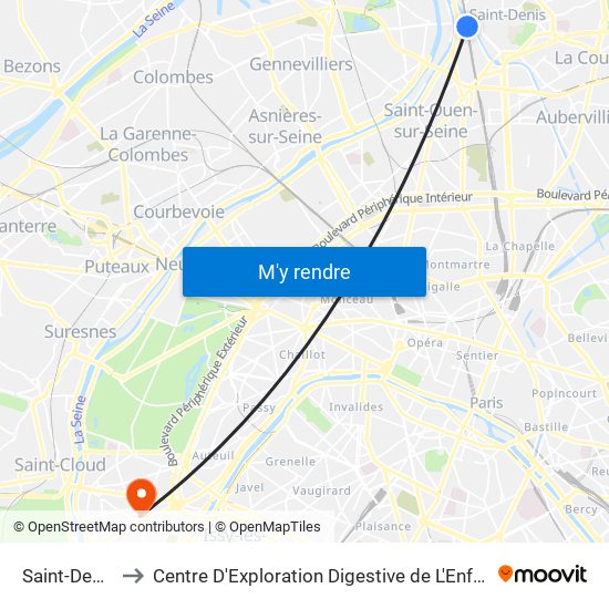 Saint-Denis to Centre D'Exploration Digestive de L'Enfant map