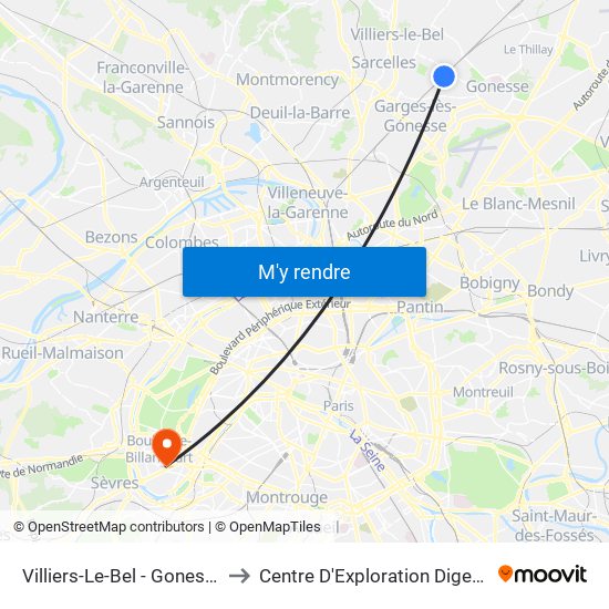 Villiers-Le-Bel - Gonesse - Arnouville to Centre D'Exploration Digestive de L'Enfant map