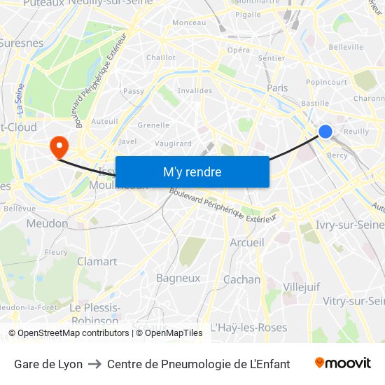Gare de Lyon to Centre de Pneumologie de L'Enfant map