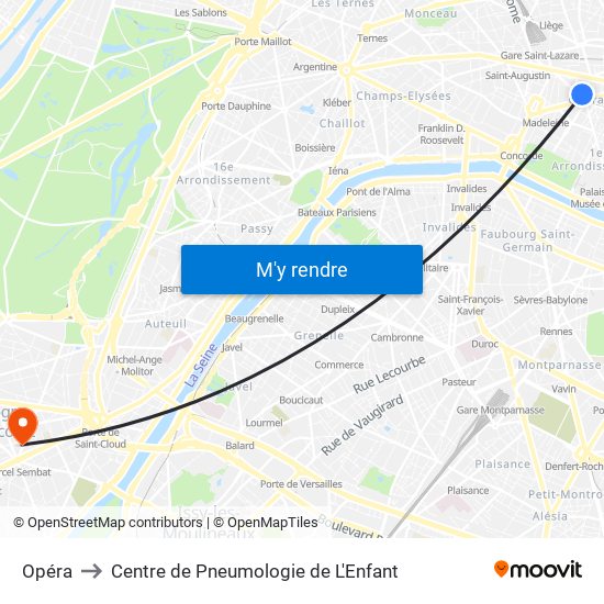 Opéra to Centre de Pneumologie de L'Enfant map