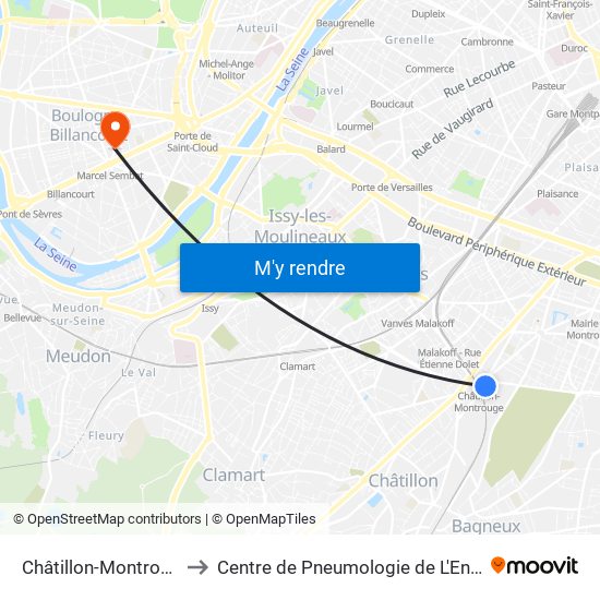 Châtillon-Montrouge to Centre de Pneumologie de L'Enfant map