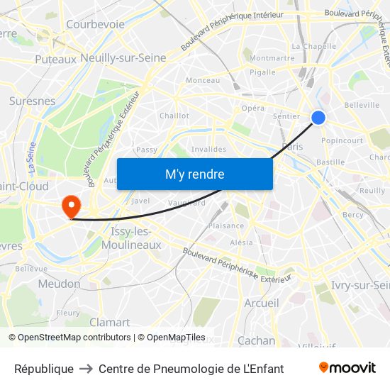République to Centre de Pneumologie de L'Enfant map
