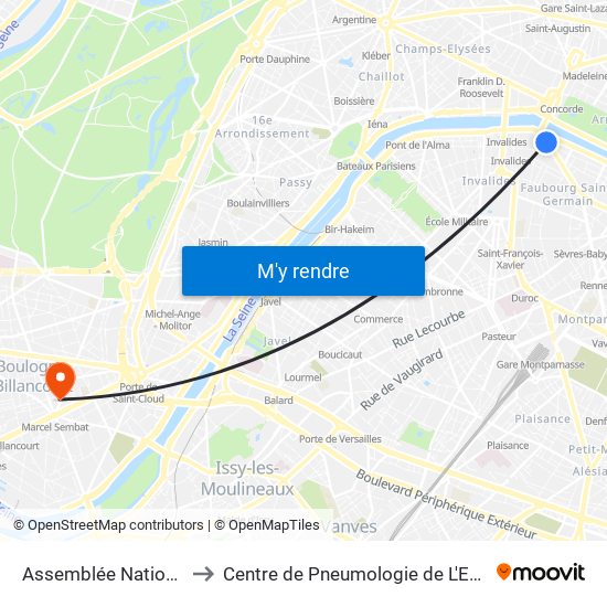 Assemblée Nationale to Centre de Pneumologie de L'Enfant map