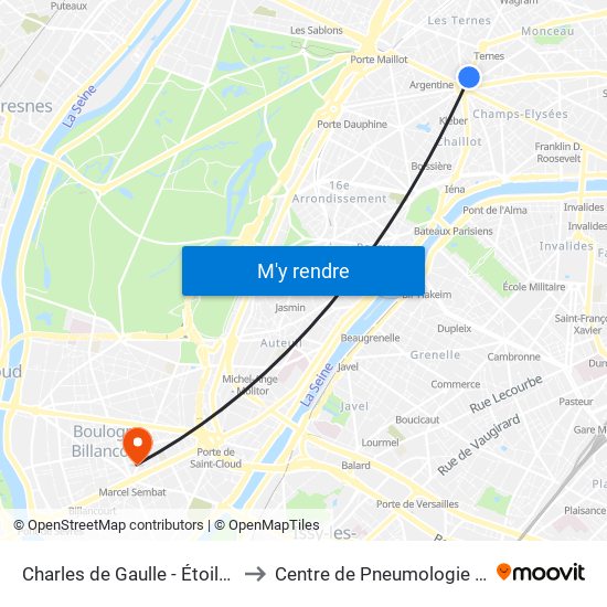 Charles de Gaulle - Étoile - Wagram to Centre de Pneumologie de L'Enfant map