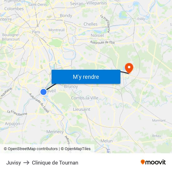 Juvisy to Clinique de Tournan map