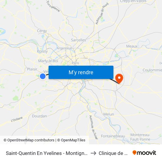 Saint-Quentin En Yvelines - Montigny-Le-Bretonneux to Clinique de Tournan map