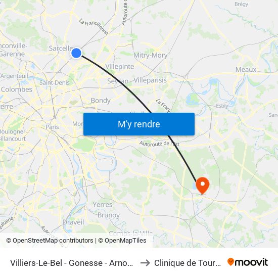 Villiers-Le-Bel - Gonesse - Arnouville to Clinique de Tournan map