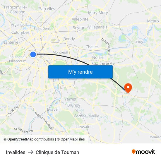 Invalides to Clinique de Tournan map
