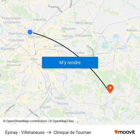 Épinay - Villetaneuse to Clinique de Tournan map