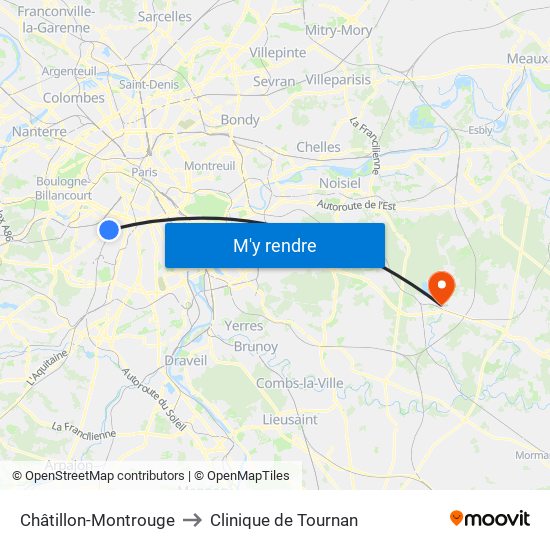Châtillon-Montrouge to Clinique de Tournan map