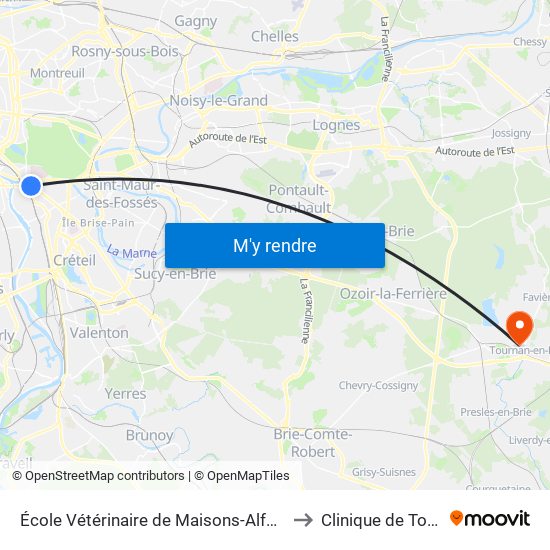 École Vétérinaire de Maisons-Alfort - Métro to Clinique de Tournan map