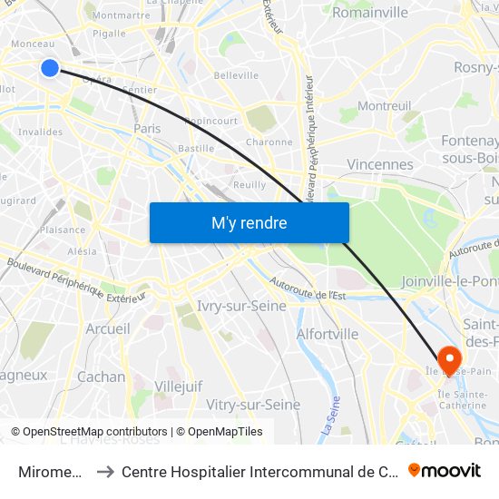 Miromesnil to Centre Hospitalier Intercommunal de Créteil map