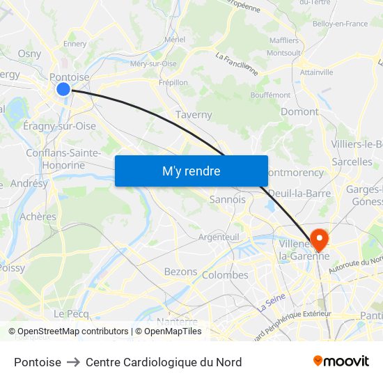 Pontoise to Centre Cardiologique du Nord map