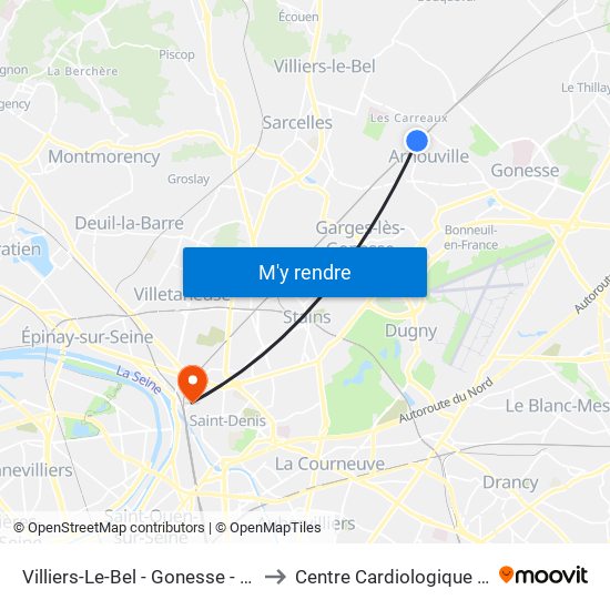 Villiers-Le-Bel - Gonesse - Arnouville to Centre Cardiologique du Nord map